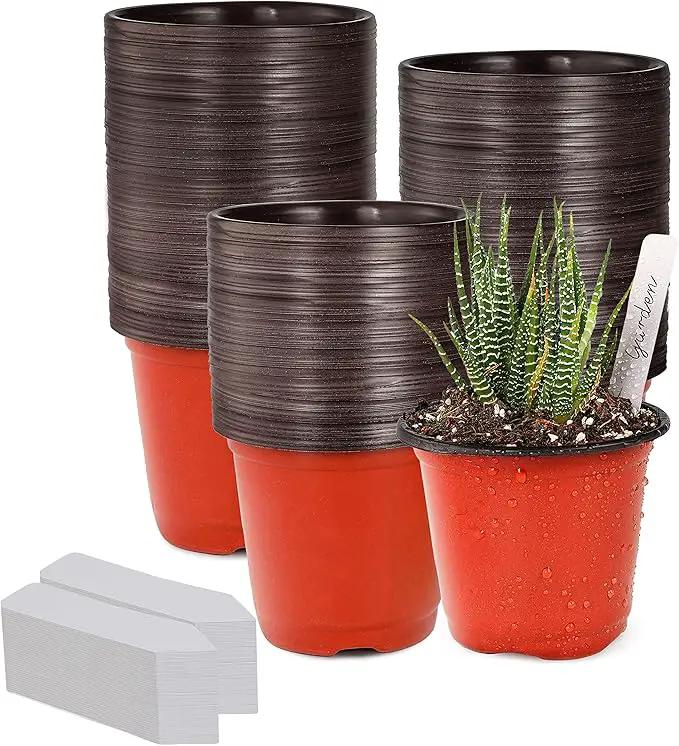 TDHDIKE 4" Small Plastic Plant Pots with 200 Red Seed Starting Pots for Indoor and Outdoor Planting by GreenHaven Gardens