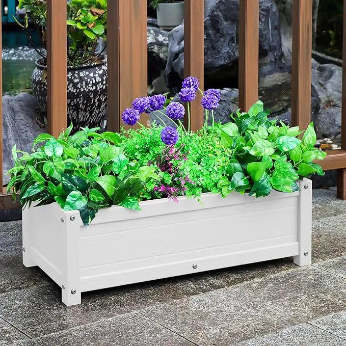HDPE Raised Planter Box Outdoor,Rot-Resistant and Non-Cracking,Raised Beds for Gardening 29.5 * 14.4 * 9.8 in for Yard,Lawn,Outdoor Planter Boxes Rectangle with Drainage Holes White by GreenHaven Gardens
