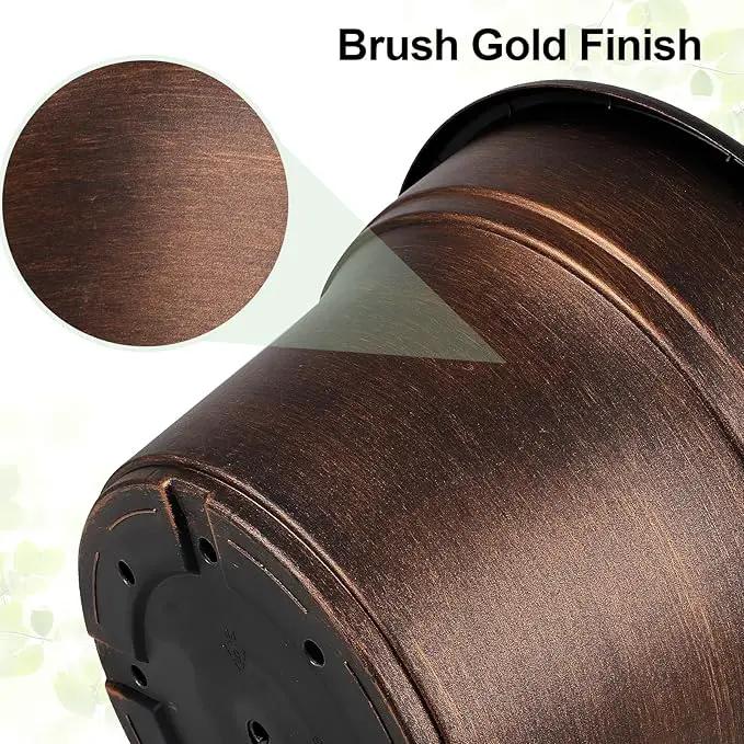 Plant Planters Pots Set of 6 Pack 6 Inch, Plastic Flower Pot for Indoor Plants with Drainage Holes & Trays, Resin Decorative Container Sets with Saucer for House Outdoor Garden Planters Dark Gold by GreenHaven Gardens