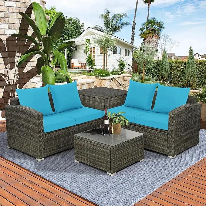 Outdoor Cushions for Patio Furniture, Waterproof Outdoor Chair Cushion w/Fade-Resistant, Removable & Machine-Washable Cover, 22x22 Inch, Deep Seat Sofa/Couch Pad Replacement – Set of 4, Teal by GreenHaven Gardens