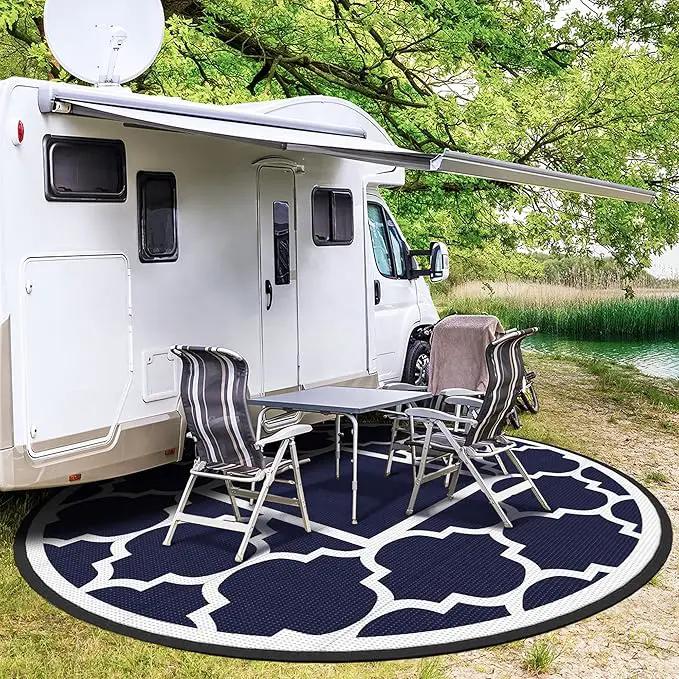 GENIMO 10 ' Round Outdoor Rug for Patio, Waterproof Indoor Outdoor Plastic Straw Rugs Carpet, Reversible Outside Area Mat for Camping, Balcony Porch, Deck, Picnic, Blue White by GreenHaven Gardens