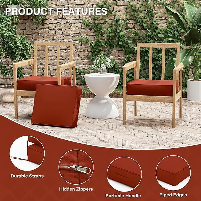 Patio Chair Cushions 18.5 X 16 X 4 Inch Waterproof Outdoor Seat Cushions for Patio Furniture, Outdoor Sofa Couch Pads with Ties & Handle, Set of 2, Terra Red by GreenHaven Gardens