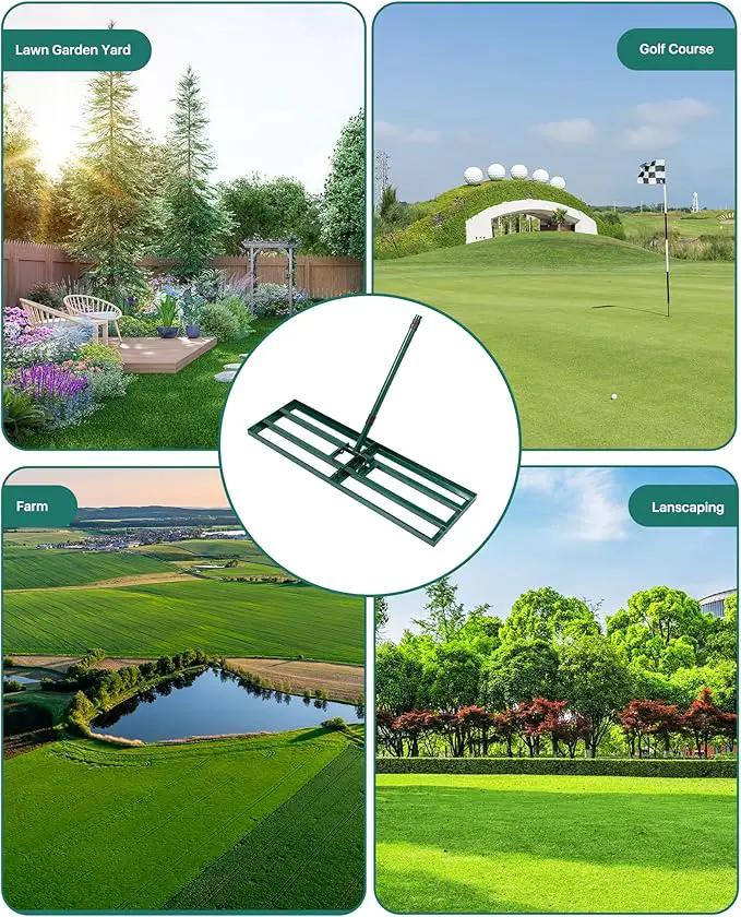 Lawn Leveling Rake 33x10'', Yard Leveling Rake with 78'' Back-Saving Adjustable Handle, Stainless Steel Lawn Leveler Tool for Garden, Backyard, Farm, Golf Course by GreenHaven Gardens