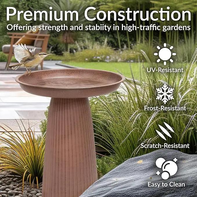 Sunnydaze Gleeful Garden Metal Bird Bath for Outdoors - Large Decorative Iron Birdbath - 23-Inch - Matte Canyon Clay by GreenHaven Gardens