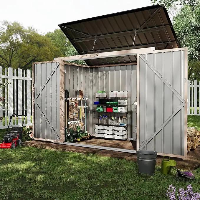 2 Trash Cans Metal Outdoor Storage, 3x6 FT Garbage Bin Storage Shed with Chain Lid, Garbage Can Metal Sheds for Garden, Backyard, Lawn and Patio by GreenHaven Gardens