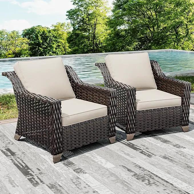 Joyside Wicker Patio Chairs Set of 2, Outdoor Rattan Furniture with Wide Armrest and Thick Cushions, Upgraded Large Size for Backyard, Garden, Poolside by GreenHaven Gardens