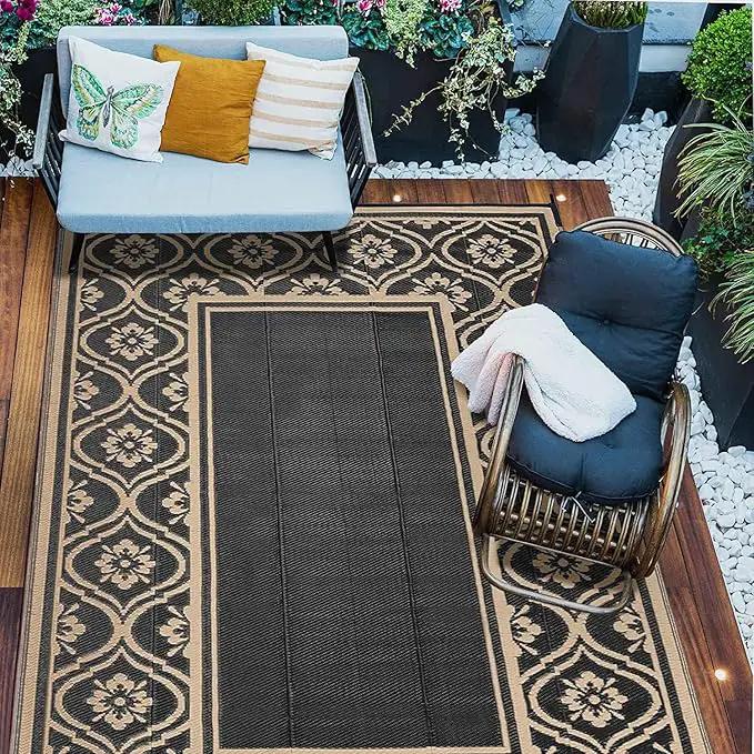 Outdoor Rug 9x12 Patio Waterproof Mat Camping Carpet Outside Area Rug Reversible Brown Rugs for RV Deck Entryance Porch Picnic Balcony Beach by GreenHaven Gardens