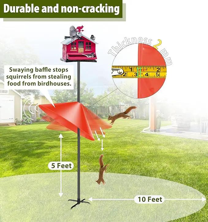 Squirrel Baffle for Bird Feeder Pole, 19-Inch Outdoor Bird Feeder Guard, Squirrel-Proof Birdhouse Baffles, Shepherd's Hook for Outside(Red) by GreenHaven Gardens