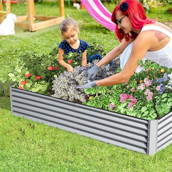Domi Galvanized Raised Garden Bed, Outdoor Planter Garden Boxes Large Metal Planter Box for Gardening Vegetables Fruits Flowers, Silvery (8x4x1.5ft) by GreenHaven Gardens