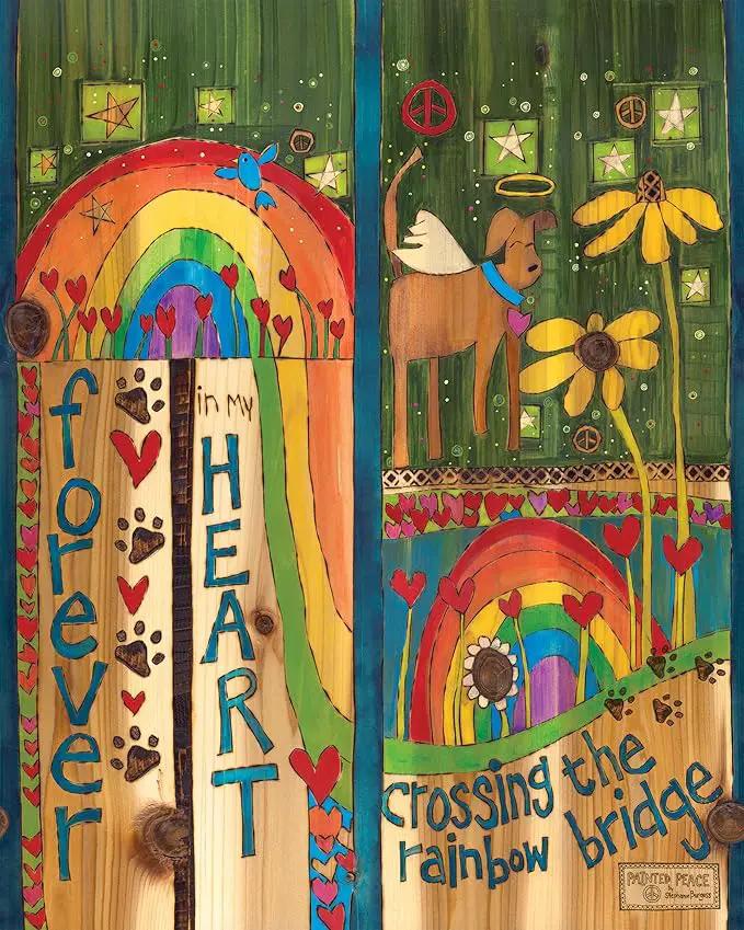 Studio M Art Pole, PVC Weather Resistant Pole with Vinyl Bowl 20 inches Tall Outdoor Decoration for Gardens, Patios, Yards, Landscaping and Birding Accessories, Crossing The Rainbow Bridge by GreenHaven Gardens