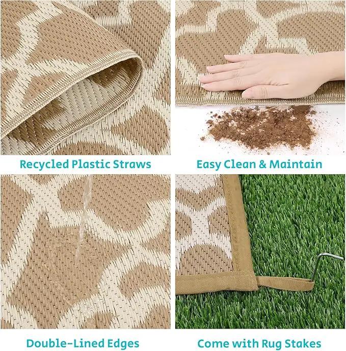 HEBE Outdoor Rug Waterproof 5x8, Plastic Straw Rug Camping Rug, Reversible Outdoor Patio Rugs RV Mat Clearance, Indoor Outside Floor Carpet for Porch,Deck,Camper,Balcony,Backyard by GreenHaven Gardens