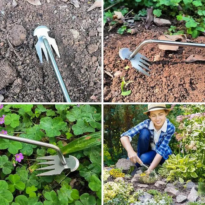 Amposei Weeding Artifact Uprooting Weeding Tool, Multifunctional Weeder, Hand Weeder Tool, Stand Up Weed Puller Tool with Handle for Garden Yard Farm Weed Removal (11in, Wood Handle-A) by GreenHaven Gardens