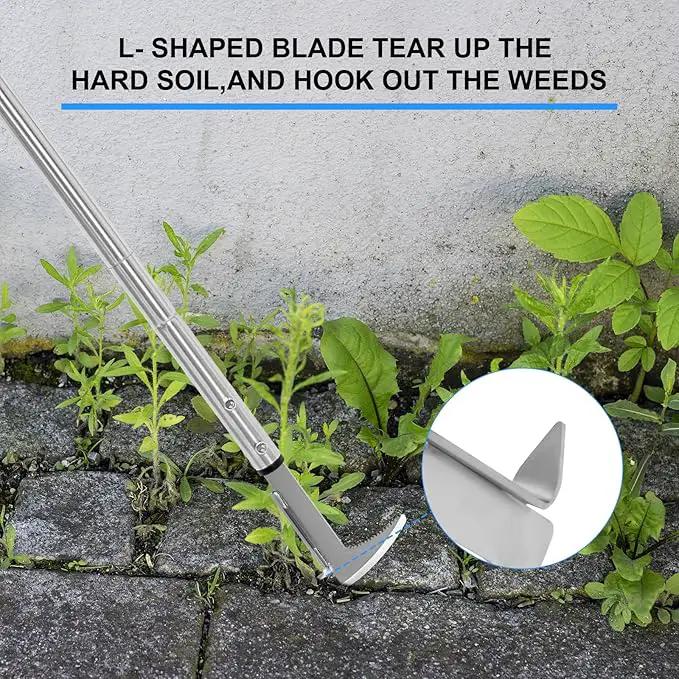 Crack Weeder, Stainless Steel Manual Crevice Weeding Tool, Long Handle Weed Grabber Remover, L-Shaped Manual Weeder Puller, Durable Crevice Weeding Tool for Sidewalk Garden Patio Lawn by GreenHaven Gardens