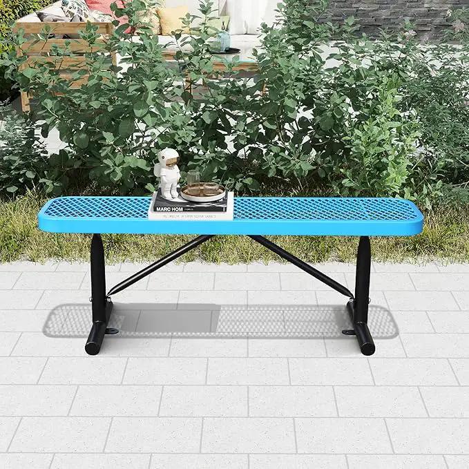 4 Feet Heavy Duty Metal Park Bench for Outside, Outdoor Bench with Portable Frame, Commercial Benches for Shopping Mall, Store, Park, Patio, Deck, Blue by GreenHaven Gardens