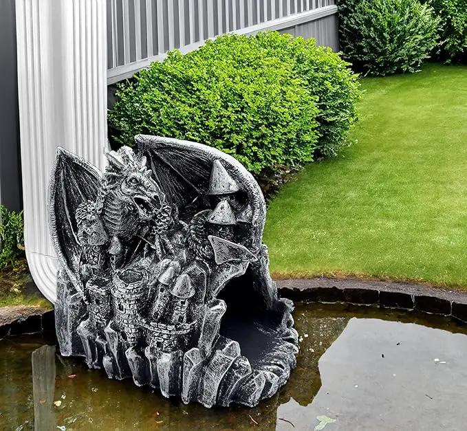Dragon Gutter Diverter Rain, Outdoor Decor Sculpture, Garden Rain Downspout Diverter, Splash Block, Gutter Extender, Decorative Extension, Animal Statue,Eco-Friendly Resin, Fits 3x4 Downspouts by GreenHaven Gardens