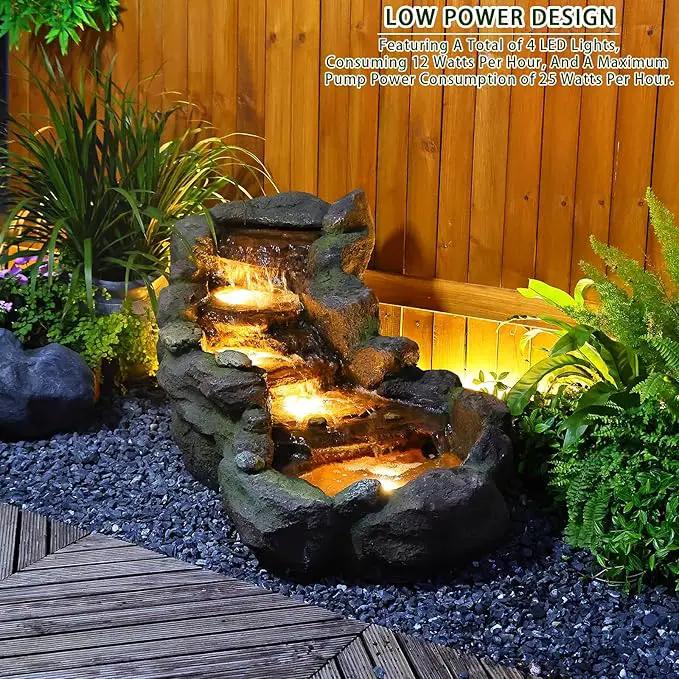 Garden Outdoor Water Fountain, 42.1" L Floor Standing Tiered Rock Outdoor Fountains with LED Lights and Pump for Garden, Backyard, Deck, Patio, Porch and Home Art Decor by GreenHaven Gardens