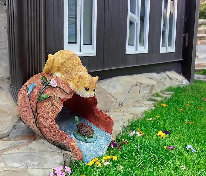 Funny Cat Garden Sculpture & Statue, Outdoor Decor Ornament, Gutter Diverter Rain, Downspout Extender, Eco-Friendly Resin, Splash Block, Perfect for 3"x4" Gutters, Unique Gift by GreenHaven Gardens