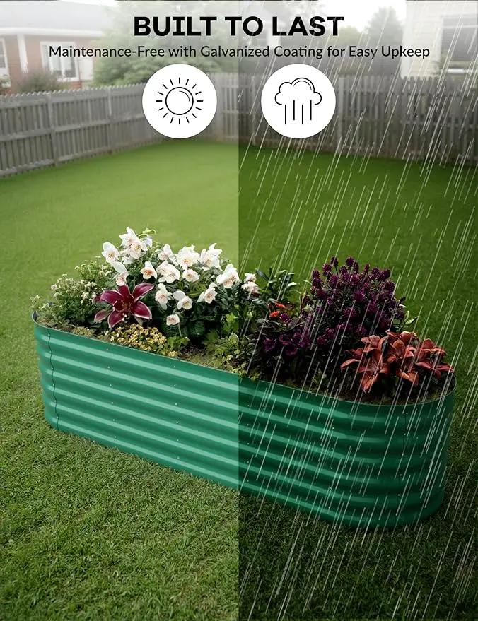 2 Pcs Raised Garden Beds Outdoor 8x2x1.5ft - Galvanized Steel Planter Box for Vegetables, Flowers, Rust-Resistant Garden Box, Easy Assembly Raised Beds, Durable Planters for Outdoor Plants, Green by GreenHaven Gardens