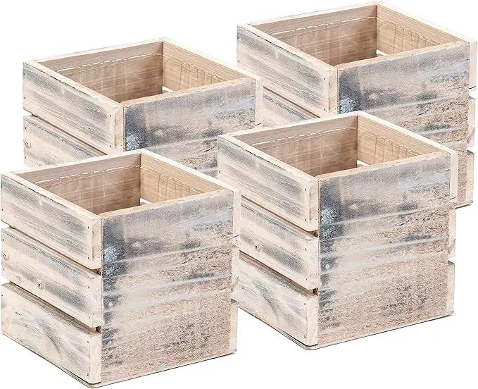 Wood Planter Box with Wine Crate Styled, 5 Inch Square, Whitewash, Plastic Liner, Garden Centerpiece Display, Wedding Flowers Holder, Home and Venue Decor (5x5 Wine Crate Set of 4, Whitewash) by GreenHaven Gardens