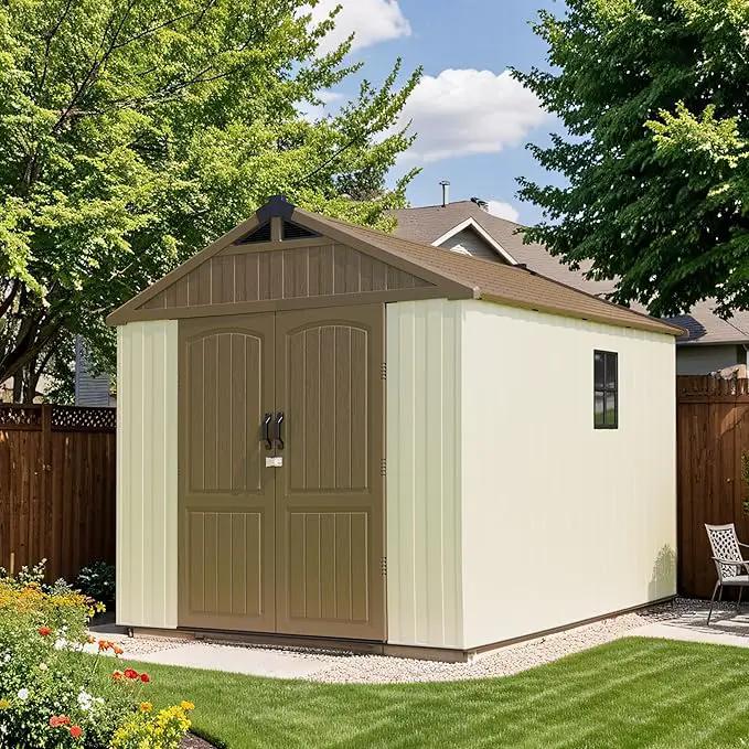 Patiowell 8 x 10 FT Resin Outdoor Storage Shed with Floor, Plastic Shed with Window and Lockable Door for Garden, Backyard, Tool Storage Use, Easy to Install in Brown (Kick-it Shed) by GreenHaven Gardens