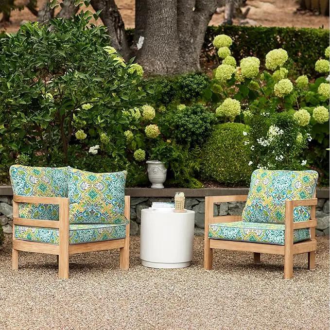LVTXIII Outdoor Deep Seat Cushion 22"x22"x4" Patio Seat and Back Cushion Set Seasonal Chair Cushion for Dining Arm Chairs, Wicker Chairs and Garden Furniture Decoration, Damask Green by GreenHaven Gardens