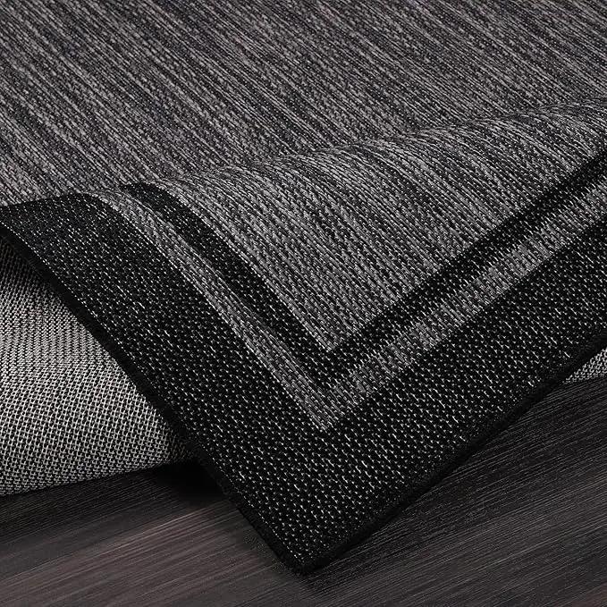 CAMILSON Indoor Outdoor Rug, 8x10 Bordered Dark Gray Black Modern Area Rugs for Indoor and Outdoor Patios, Kitchen and Hallway Mats, Washable Porch Deck Outside Carpet (Bordered Black, 8 x 10) by GreenHaven Gardens