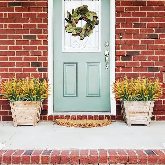 16Pcs Artificial Grass Fake Plants 17.3in Outdoor Plastic Plants UV Resistant Greenery Fake Grass for Home Window Garden Office Patio Hanging Planter Pathway Front Porch Décor Orange Yellow by GreenHaven Gardens
