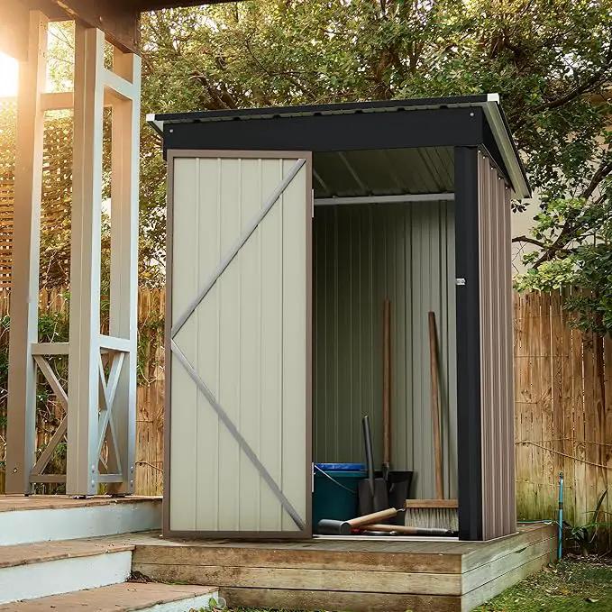 Greesum Outdoor Storage Shed 5 x 3 ft. Utility Tool Shed Metal Storage Garden Shed with Door & Lock for Patio Storage, Brown by GreenHaven Gardens