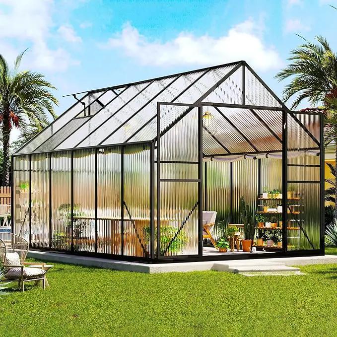 Amerlife 8x11.5x7 FT Polycarbonate Greenhouse for Outdoors, Walk-in Design with Aluminum Frame, 2 Windows and Swing Door, Heavy-Duty Greenhouse Construction for Garden, Black by GreenHaven Gardens