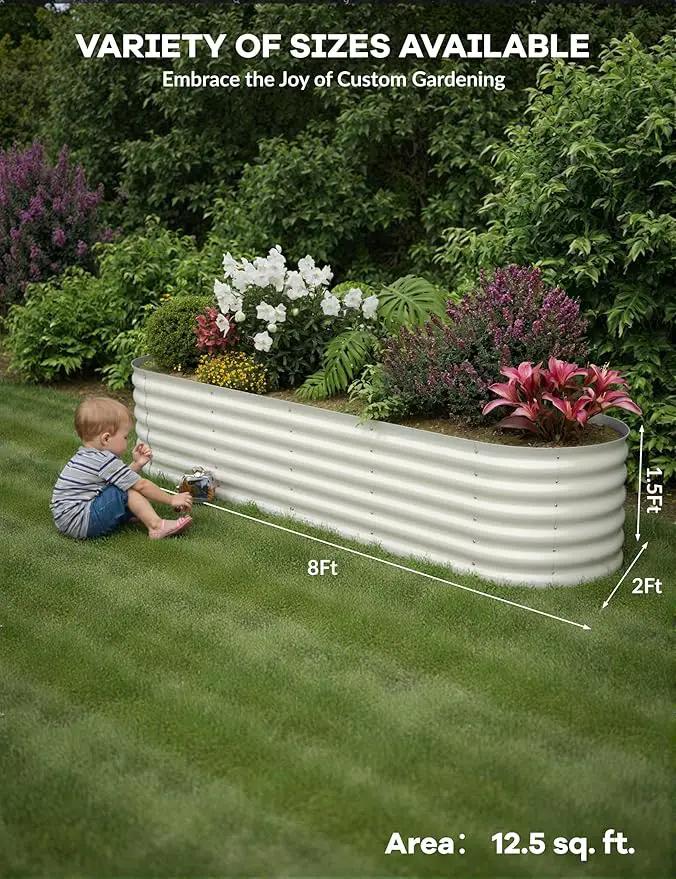 2 Pcs Raised Garden Beds Outdoor 8x2x1.5ft - Galvanized Steel Planter Box for Vegetables, Flowers, Rust-Resistant Garden Box, Easy Assembly Raised Beds, Durable Planters for Outdoor Plants, Beige by GreenHaven Gardens