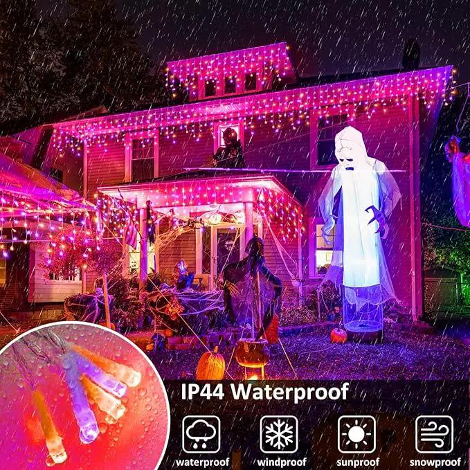Christmas Icicle Lights Outdoor, 66ft 640 LED Icicle Lights for Outside with 8 Modes Timers, Waterproof Plug in Twinkle String Light for House Eave Patio Party Holiday Decorations, Purple Orange by GreenHaven Gardens