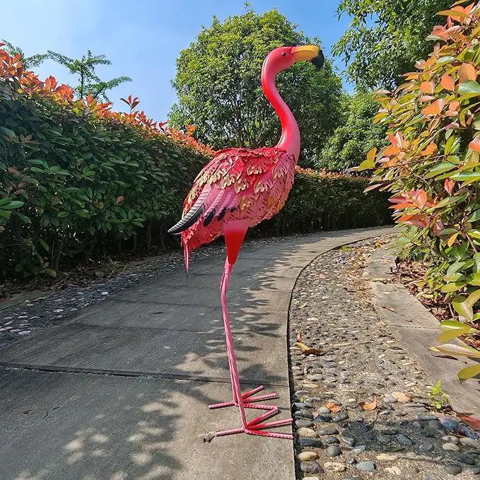 Garden Statues Flamingo Sculptures Metal Yard Art, Pink Bird Art Outdoor Backyard Decor Patio Lawn Porch Ornament Flamingo Yard Decoration (Red with Gold) by GreenHaven Gardens