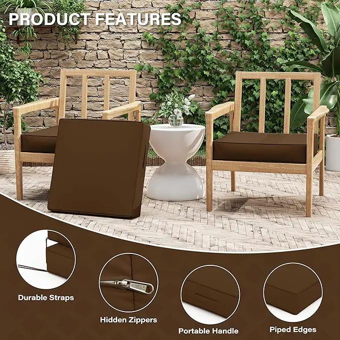 Patio Chair Cushions 22 X 22 X 4 Inch Waterproof Outdoor Seat Cushions for Patio Furniture, Outdoor Sofa Couch Pads with Ties & Handle, Set of 2, Chocolate by GreenHaven Gardens