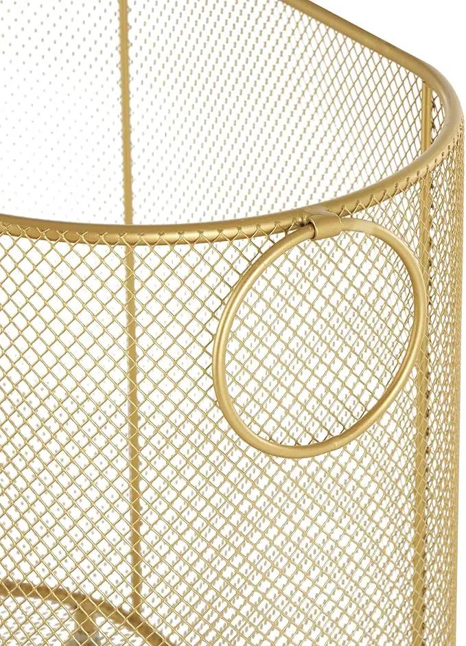 Deco 79 Metal Storage Cart Oval Mesh Wire Rolling Laundry with Ring Handles, 21" x 12" x 21", Gold by GreenHaven Gardens