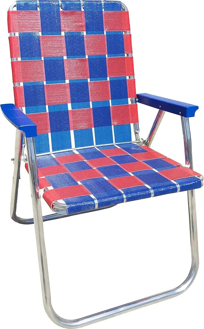 Lawn Chair USA Folding Aluminum Outdoor Patio Lawn Chair | Heavy-Duty Webbed Chairs for Camping, Sports, Beach, Yard & Tailgating | Lightweight Portable | Classic - Blue/Red by GreenHaven Gardens