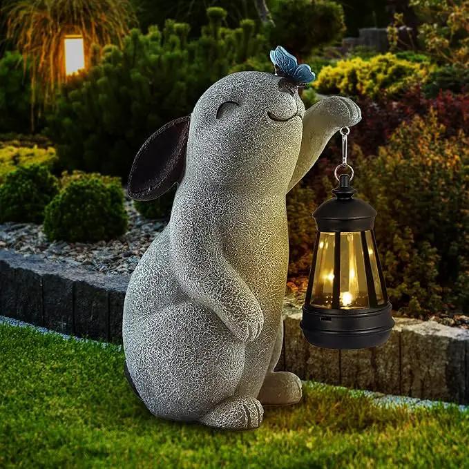 Solar Rabbit Statues for Garden Decor - Outdoor Bunny Figurine with Solar Lantern for Yard Patio Lawn Balcony Ornaments - Garden Gifts for Mothers Day, Grandma, Easter by GreenHaven Gardens