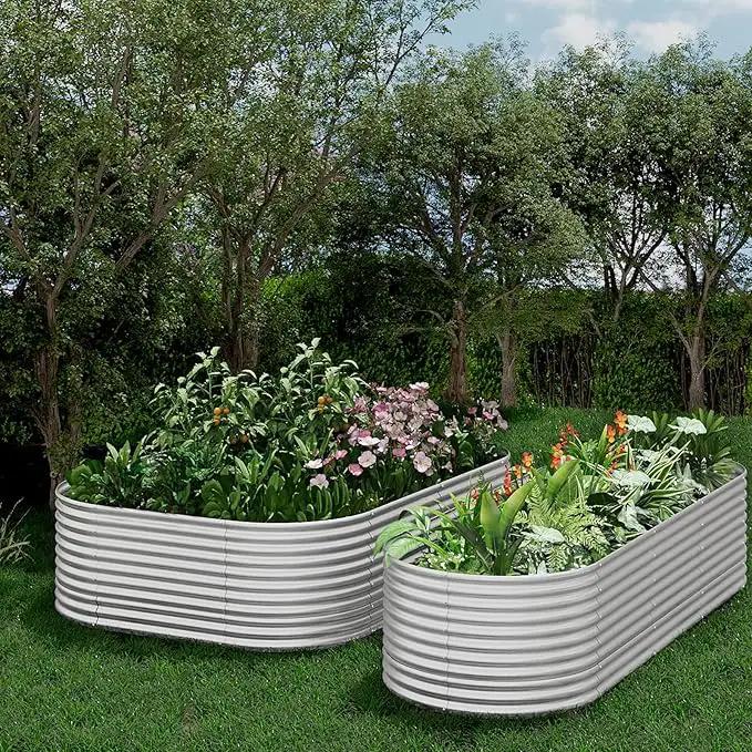 FRIZIONE 2pcs 9 in 1 Tall 8x2ft Galvanized Raised Garden Bed Outdoor,Steel Garden Bed for Vegetables,Above Ground Garden Box for Flower,Metal Raised Beds for Gardening by GreenHaven Gardens