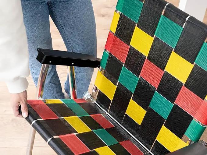Lawn Chair USA Folding Aluminum Outdoor Patio Lawn Chair | Heavy-Duty Webbed Chairs for Camping, Sports, Beach, Yard & Tailgating | Lightweight Portable | High Back Beach Chair - Rasta Flag by GreenHaven Gardens
