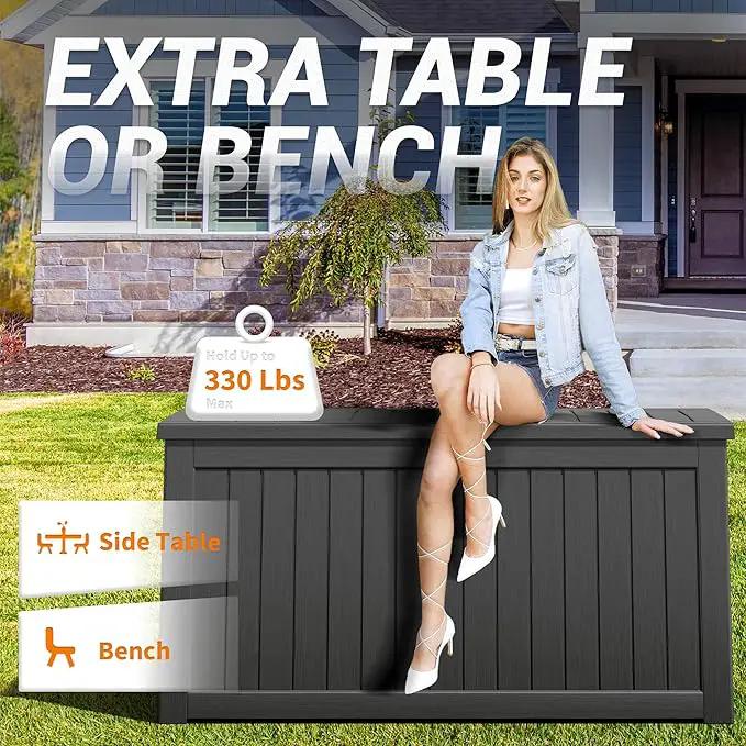 NUNU LAB 230 Gallon Large Resin Deck Box, Waterproof Outdoor Storage Box, Lockable Storage Bin for Patio Furniture, Garden Tools, Pool Accessories, UV-Resistant & All-Weather, Black by GreenHaven Gardens