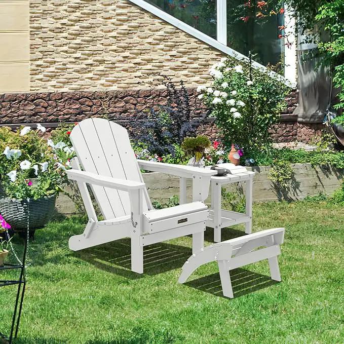 SERWALL Folding Adirondack Ottoman Set of 2, No-Assembly Outdoor Footstool, High Impact Polystyrene Folding Adirondack Footrest, White by GreenHaven Gardens