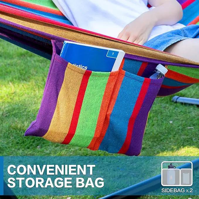 PNAEUT Double Hammocks with Stand for Outside, Portable Space Saving Heavy-Duty Steel Stand for Indoor Outdoor Patio with Carrying Bag, 450 lbs Capacity (Tropical) by GreenHaven Gardens