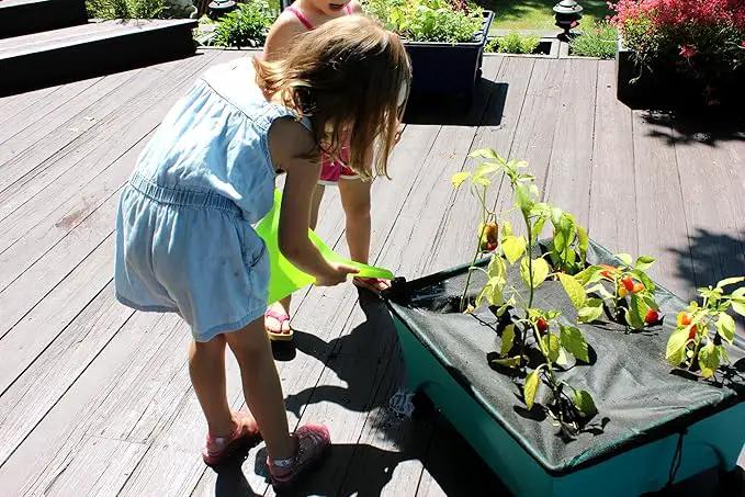 Emsco Group 2360 Little Pickers Raised Bed Children’s Improved Aeration – Mobile Unit with Casters – Teaches Kids Self Watering Grow Box, Teal by GreenHaven Gardens