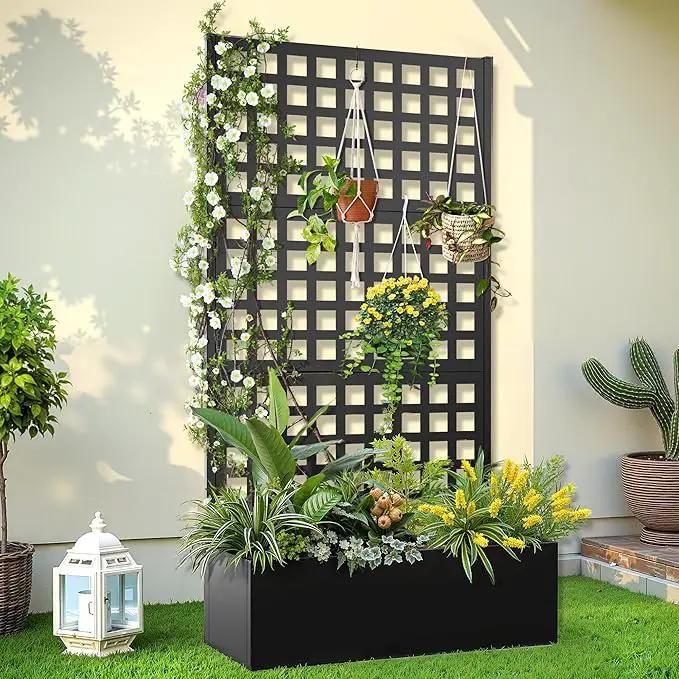 Metal Raised Garden Bed, Trellis Planters Bed with Drainage Holes for Climbing Plants, Vegetables Outdoor Privacy Screen with Planter Box 73"x35"x16", Black by GreenHaven Gardens