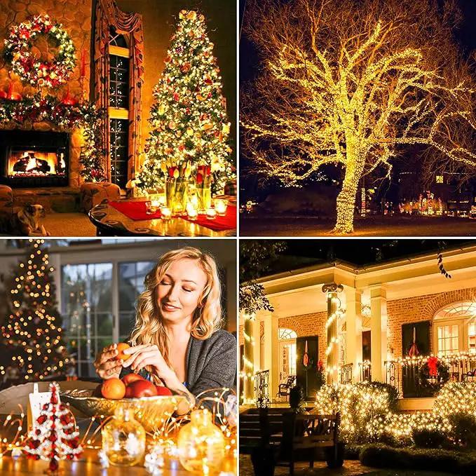 Extra-long 288FT 800LED Solar Fairy String Lights, 4-Pack 72FT 200 LED Outdoor Twinkle Lights Waterproof, 8 Lighting Modes, Warm White Copper Wire Lights for Deck Backyard Tree Garden Fence Pool Party by GreenHaven Gardens