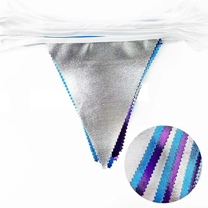 Frozen Party Decoration Purple Blue Silver Metallic Fabric Triangle Pennant Banner Flag Bunting Garland for Frozen Winter Wonderland Christmas Birthday Wedding Baby Shower Bridal Shower Party Supplies by GreenHaven Gardens
