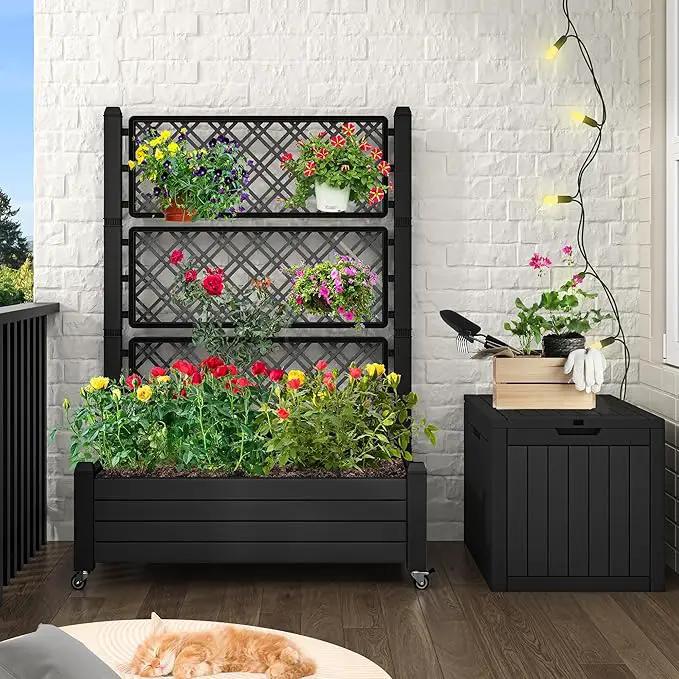YITAHOME 3.6x1.5x5 FT Planter Box Trellis with Wheels, Large Outdoor Plastic Raised Garden Bed with Drain Plug for Climbing Plants, Black by GreenHaven Gardens