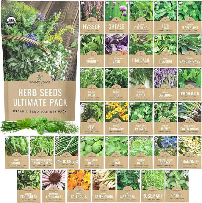Organic Herb Seeds Variety Pack - 35 Individual Packs - 2025 Season - Basil, Cilantro, Dill, Thyme, Parsley and More! for Indoor & Outdoor Planting (Non-GMO, Certified Organic) by GreenHaven Gardens