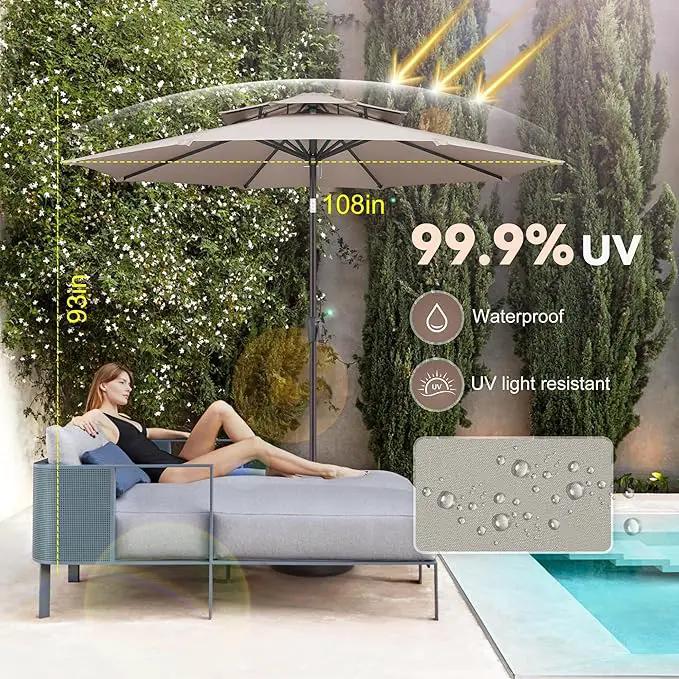 9" Outdoor Patio Umbrella - Double Top Table Umbrella Waterprool UV Protection, Sombrillas de Patio with Push Button Tilt&Crank, Sun Umbrella for Pool, Porch, Garden, Backyard(Taupe) by GreenHaven Gardens