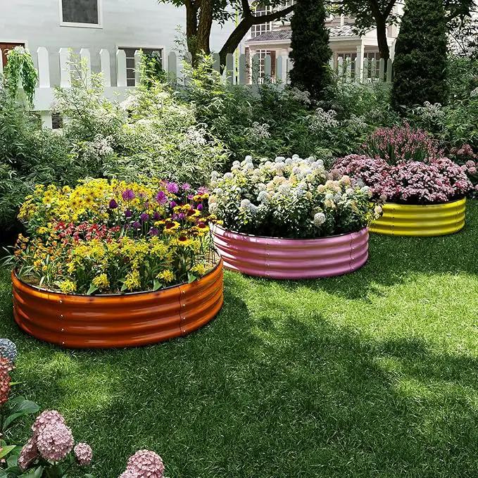 Galvanized Metal Planter Round Raised Garden Bed Kit for Gardening Outdoor，2x2x1ft Grow Garden Box Raised Flower Bed，Round Galvanized Planter Outdoor Metal Fire Pit Ring by GreenHaven Gardens