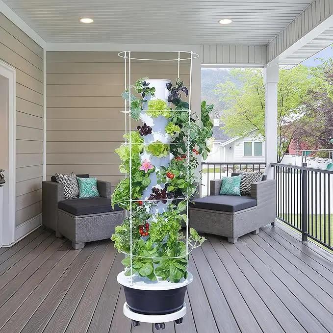 Hydroponic System Kit, Hydroponic Vertical Garden, Lettuce & Herb Starter Kit, with 36 Plant Holes, 9-Tier Indoor Outdoor Growing Tower with Climbing Trellis and Timer by GreenHaven Gardens